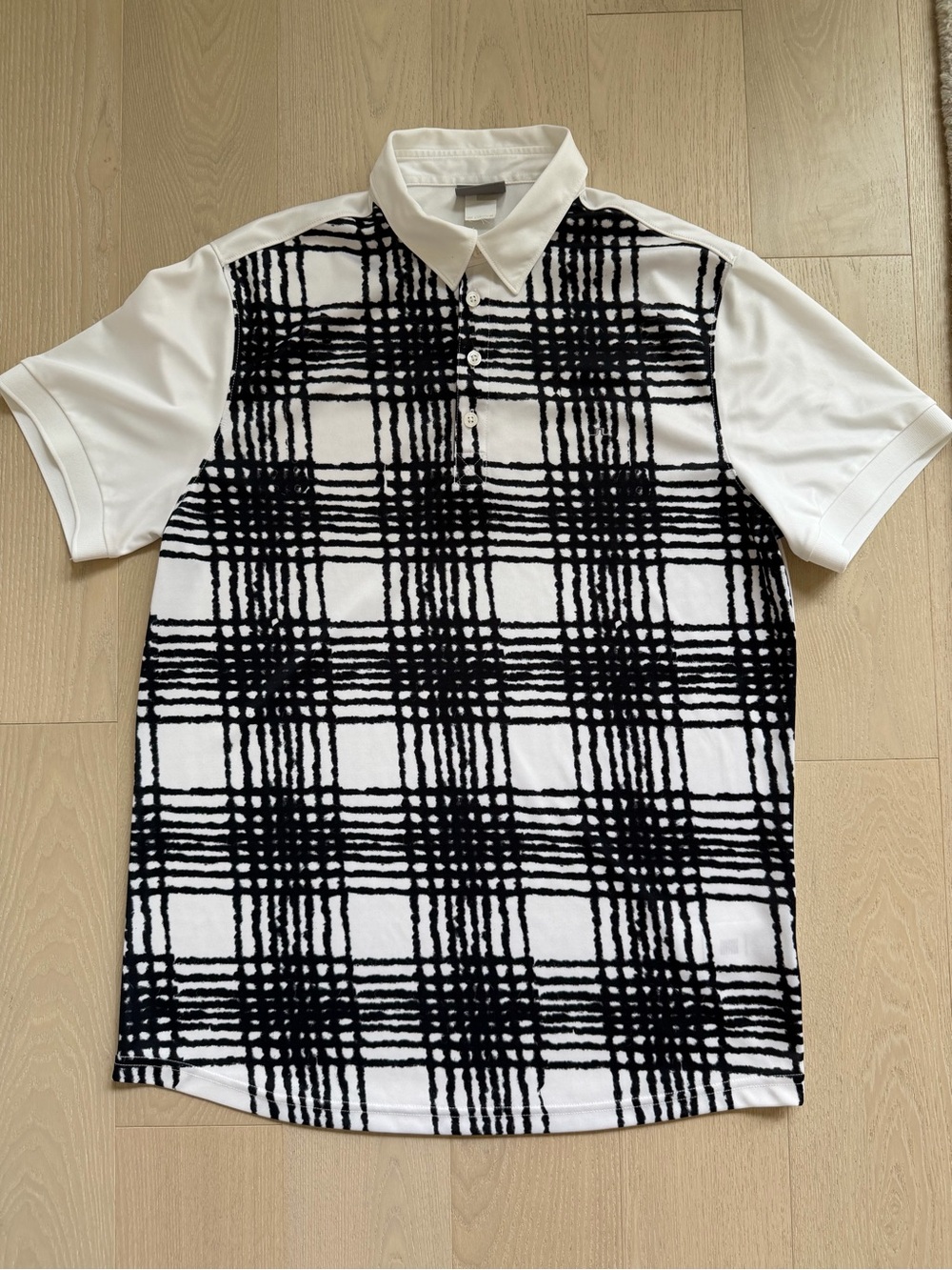 Vintage J.Lindeberg White Golf Polo Black Grid Print Men MediumAmazing Condition
